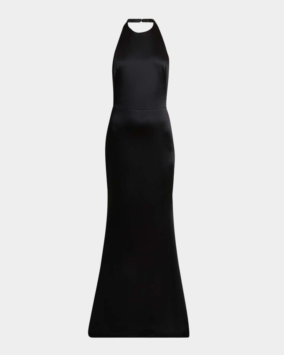 Halter Satin Backless Trumpet Gown